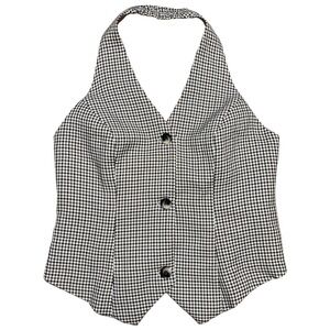 Belle Poque Wm’s Waistcoat Plaid Button Halter Vest Sz S